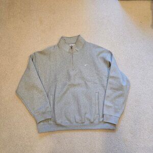 NIKE Solo Swoosh 1/4 Zip Sweatshirt Mens Gray White Heavyweight Pullover